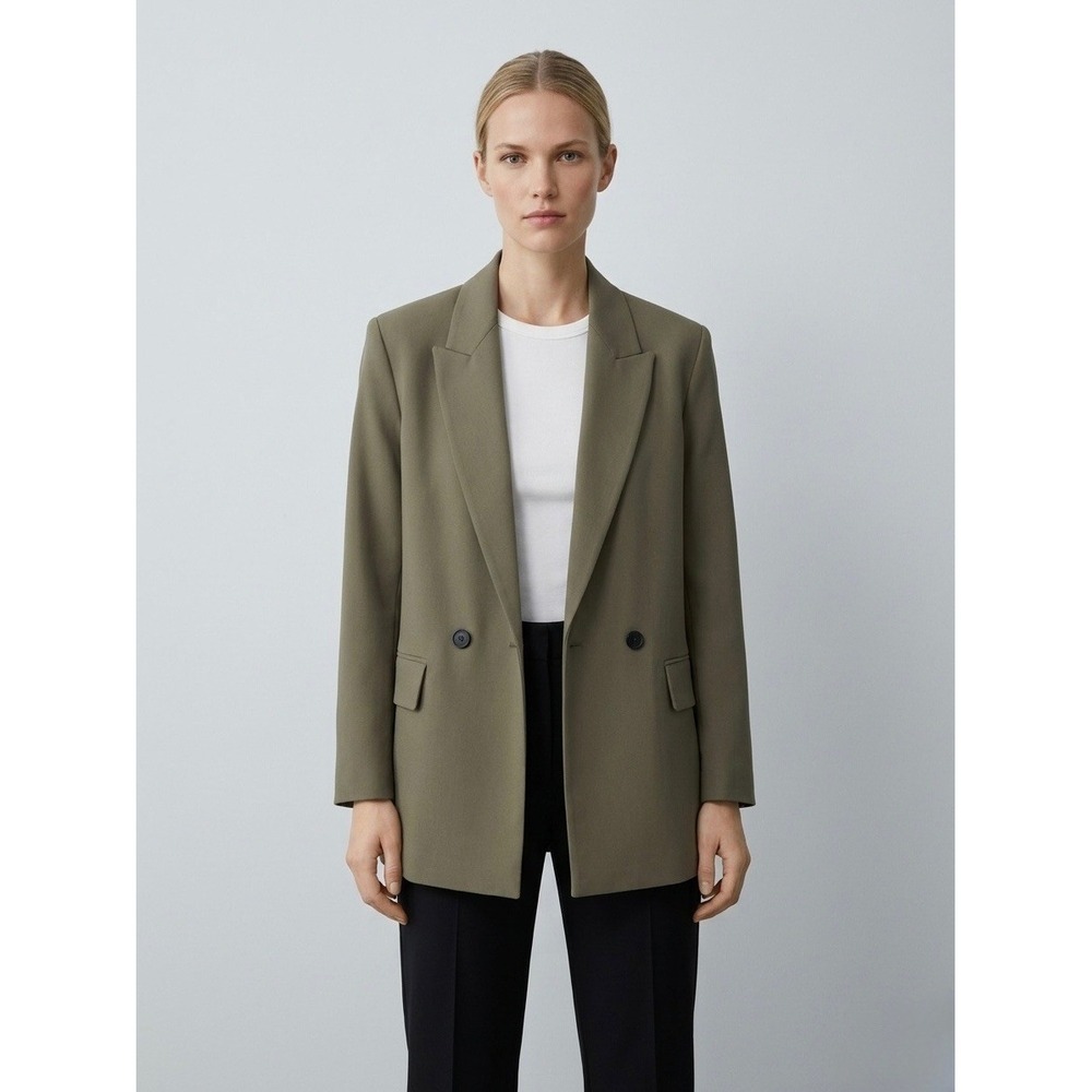 Zara Womens Olive Green Double Breasted Blazer Jacket Khaki XS 2753/132